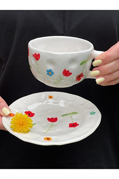 MeGgDecor Şekilsiz 300ml Renkli Çiçekli Kupa