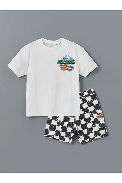 LC Waikiki Lcw Kids White Printed Boys T-Shirts and Shorts 2-Piece