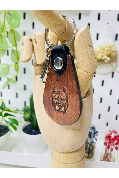 ATÖLYE ZÜMRA Genuine Leather Printed Handmade Keychain (Dog Figure)