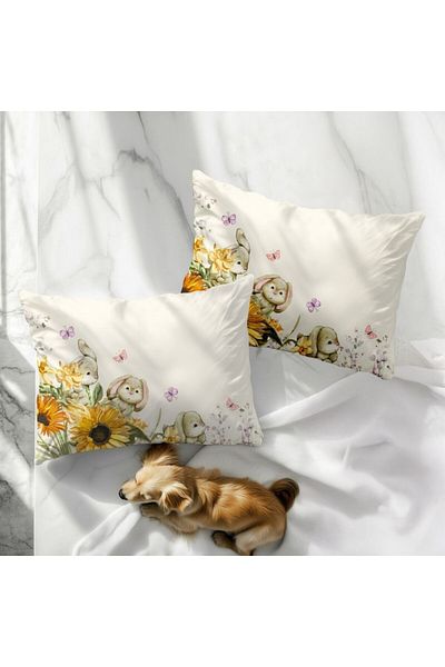 Club Cotton Set of 2 pillowcases with sunflowers, 50x70cm, Mochi