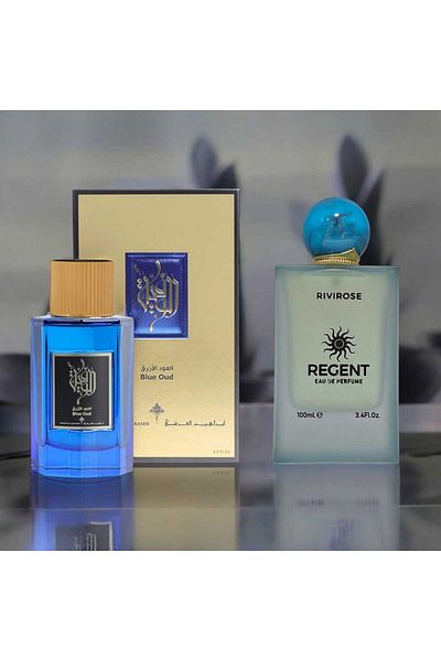 IBRAHEEM AL.QURASHI A package of two blue oud perfumes with a free wonderful Regent perfume