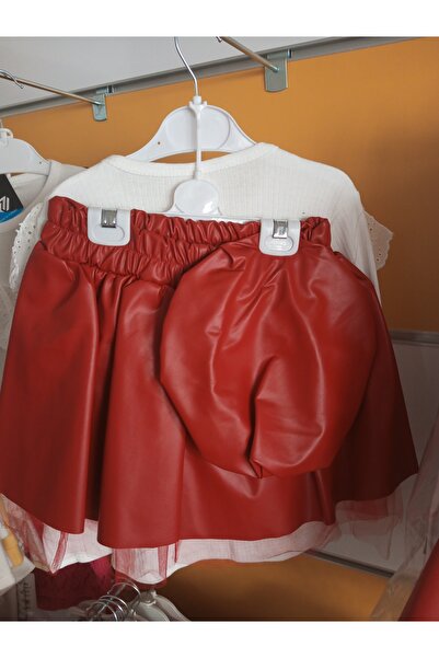 AKŞEN GİYİM CRVENA SOKLA ZA DEVOJČICE Koža SUKNJE, BERETKA I RIBLJI REP Čipka...