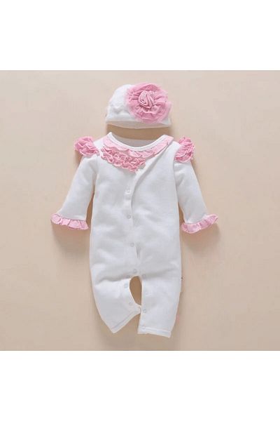 nannie Evelina Baby Girl Jumpsuit With White Hat - 3-6 Months