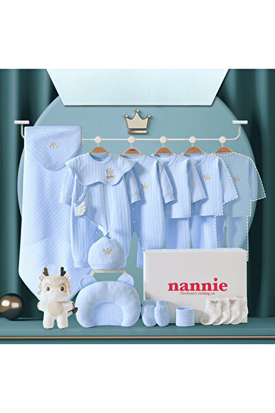 nannie Комплект бебешки дрешки за подарък, син, размер S, 18 части, корона - ...