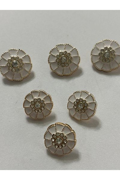 BEİLYS COSMETİCS & ACCESSORY Set of 6 3 Big 2.5cm 3 Small 2 cm White Mother of Pearl Stone Overlay Gold Stripes Design Button Bd30