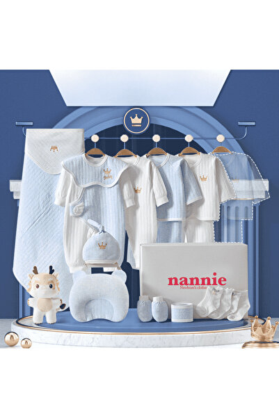 nannie Set Cadou Haine Bebeluş Alb-Albastru S 18 Piese Bebeluş - 0-3 luni