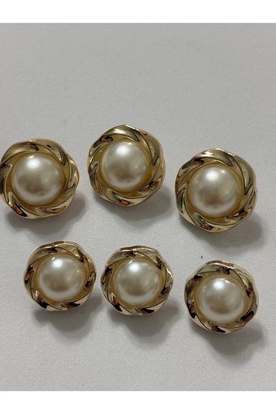 BEİLYS COSMETİCS & ACCESSORY 6S 3 Big 2cm 3 Small 1.6cm Mother of Pearl Plated Gold Crimped Framed Design Button(Bd36)