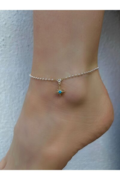 Bijou Luz Mavi Taş Kutup Yıldız Sembollü İnci Zincirli Halhal