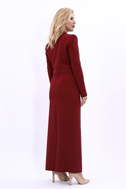 ÖNDER ÖZSOY Mini Blazer Ceket & Uzun Kalem Etek Takım-Bordo