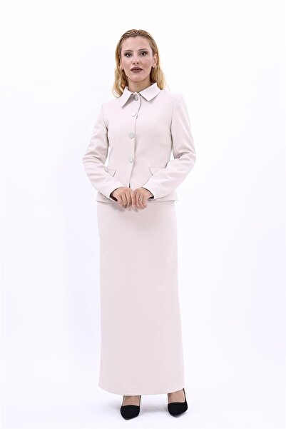 ÖNDER ÖZSOY Peplum Ceket & Uzun Kalem Etek Takım-Bej