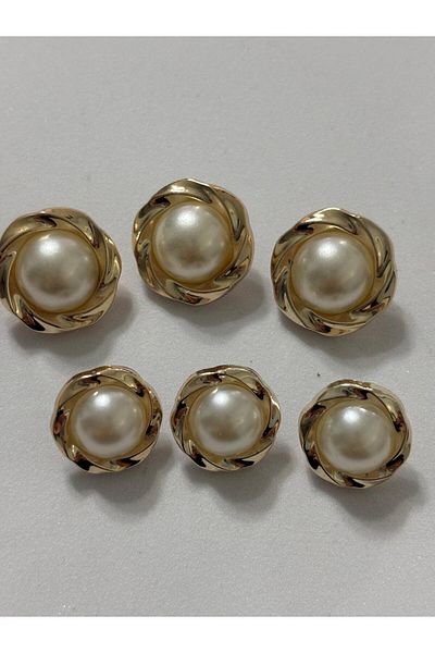 BEİLYS COSMETİCS & ACCESSORY 6S 3 Big 2cm 3 Small 1.6cm Mother of Pearl Plated Gold Crimped Framed Design Button(Bd36)