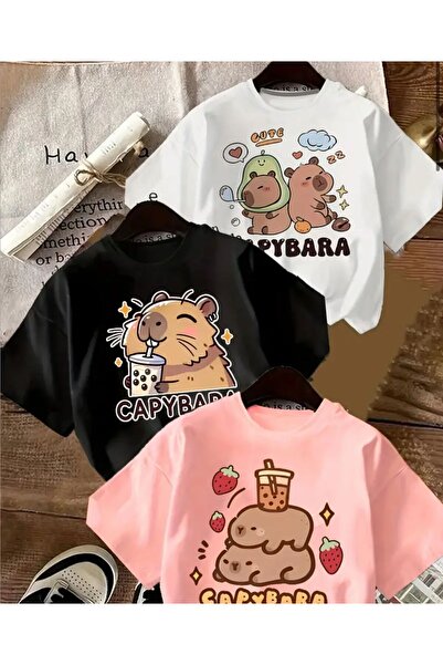 vinraus Pachet de 3 tricouri cu imprimeu Capybara pentru fete/băieți