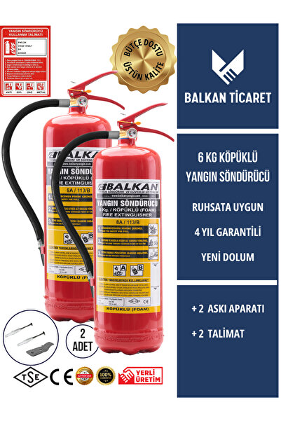 Balkan Ticaret Köpüklü Yangın Tüpü 6 Kg 2 Adet 4 Yıllık Ruhsata Uygun (Askı A...