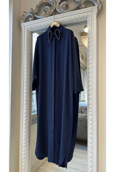 Invee Invee 7057 Modal Fabric Long Shirt/Cap - Navy Blue