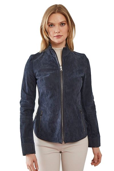 Deriderim Aisha Navy Blue Women's Double-Sided Genuine Leather Coat