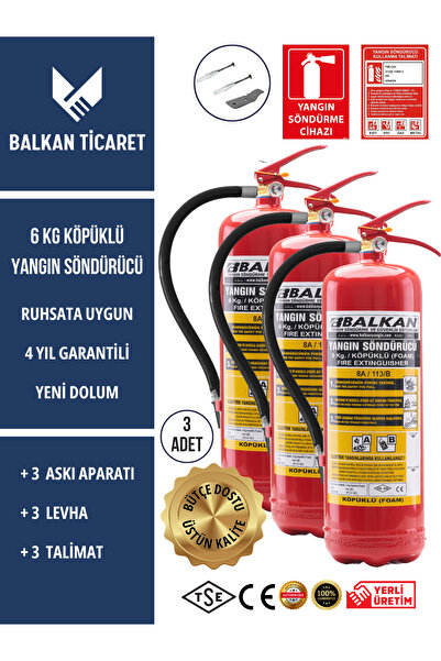 Balkan Ticaret 6 KG YANGIN SÖNDÜRME CİHAZI KÖPÜKLÜ 3 ADET ASKI APARATI LEVHA ...