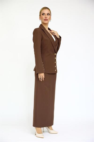 ÖNDER ÖZSOY İspanyol Kol Ceket & Uzun Kalem Etek Takım-Kestane