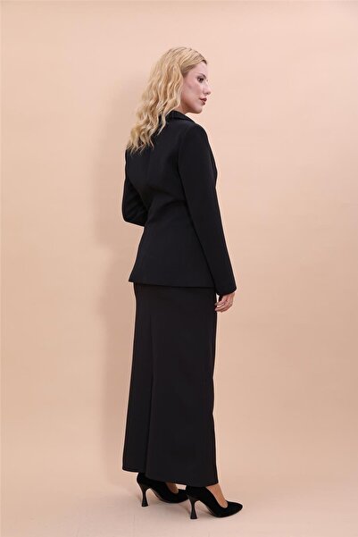 ÖNDER ÖZSOY İspanyol Kol Ceket & Uzun Kalem Etek Takım-Siyah