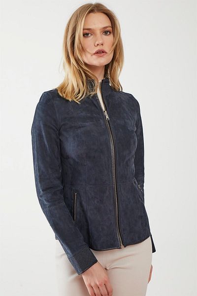 Deriderim Aisha Navy Blue Women's Double-Sided Genuine Leather Coat