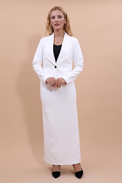 ÖNDER ÖZSOY American Collar Short Classic Jacket & Long Straight Tight Skirt-...
