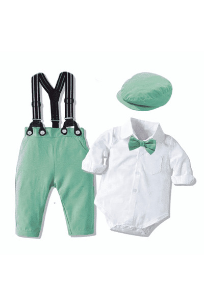 nannie Costum Verde Baieti Cu Bretele Darius - 3-6 luni