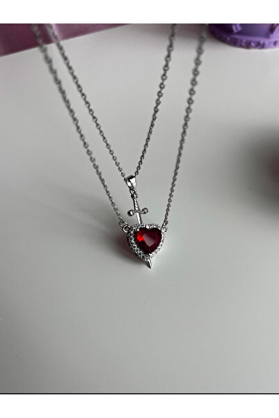 Shophoria Kalp Kılıç Sevgili Çift Kolyesi Uzak Mesafe Paslanmaz Çelik