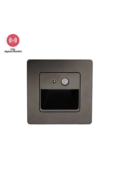 ACK 1 W Sensörlü Merdiven Aydınlatma Armatürü - Gün Işığı (3000K) - Siyah Kasa - Kare - AH07-00401