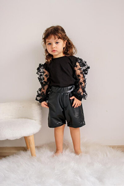 KAMİKAM بدلة طفلة جميلة ذات نوعية جيدة مع شورت من الجلد الصناعي