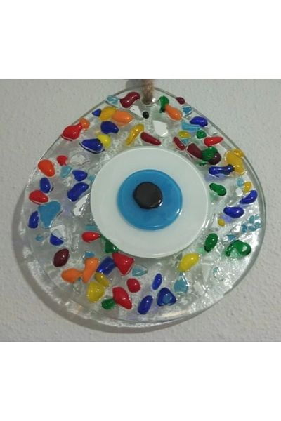 emosavm Rainbow Color Evil Eye Beaded Drop Model Clear Glass Wall Ornament