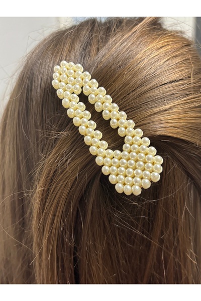 büzey accessory İncili gold detaylı klips toka