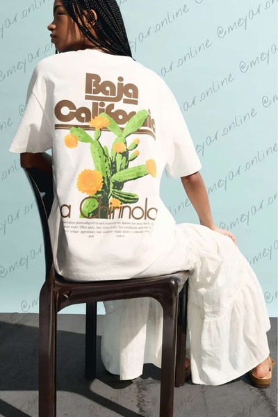 Meyar تي شيرت باجا كاليفورنيا بأكمام قصيرة ومطبوع مقاس كبير