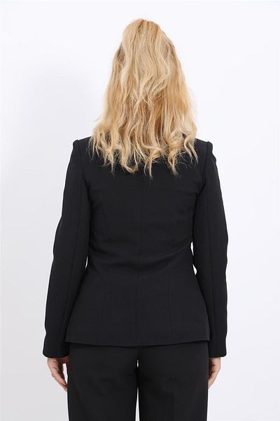 ÖNDER ÖZSOY Plus Size - Oval Collar Long Jacket-Black