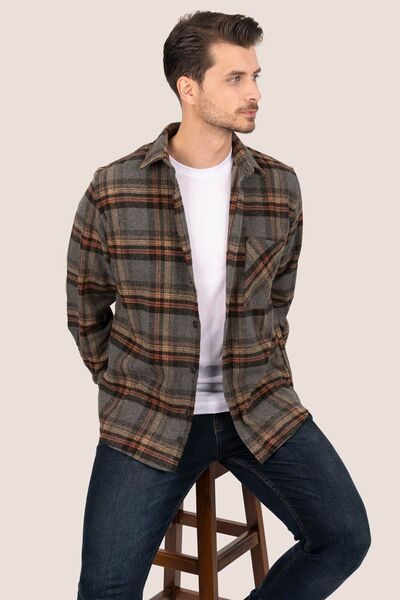 Etikmen Füstölt narancssárga csíkos Oversize Lumberjack férfi ing