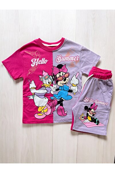 Lyora Minnie Mouse Baskılı %100 Pamuk 2'li Şortlu Kız Takım