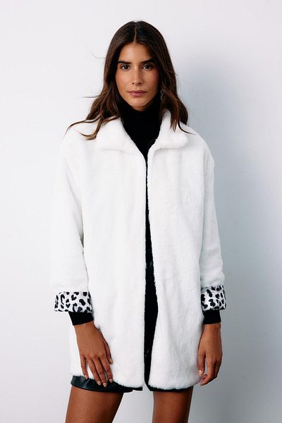 Sateen Leopard Lined Plush Coat - Ecru