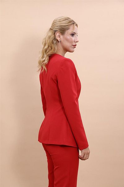 ÖNDER ÖZSOY Large Size - Oval Collar Long Jacket-Red