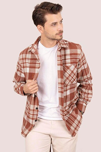 Etikmen Чоловіча сорочка оверсайз Lumberjack у білу смужку цегляно-білого кольору