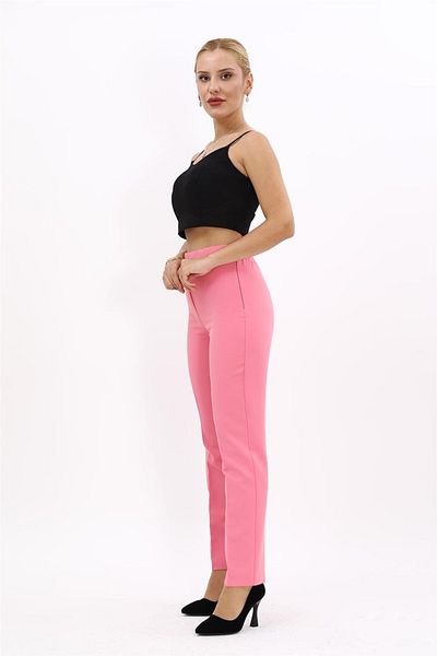 ÖNDER ÖZSOY Large Size Elastic Waist Zippered Pipe Leg Trousers -Pink