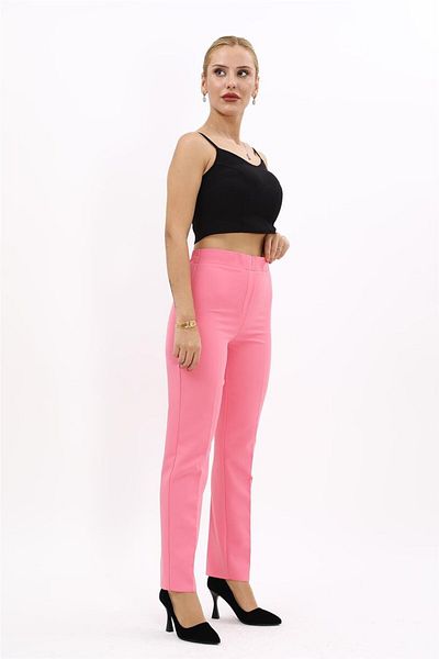 ÖNDER ÖZSOY Large Size Elastic Waist Zippered Pipe Leg Trousers -Pink