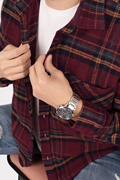 Etikmen Vínově žlutá pruhovaná oversize tlustá dřevorubecká košile s dárkovou krabičkou