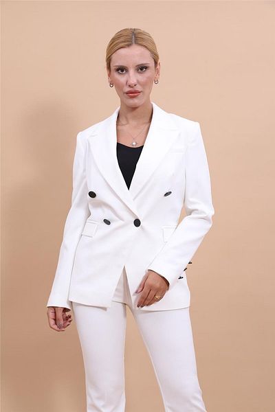 ÖNDER ÖZSOY Plus Size - Double Breasted Cross Jacket-White