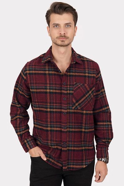 Etikmen Μπορντό κίτρινο ριγέ Oversize Χοντρό πουκάμισο ξυλοκόπο με κουτί δώρου