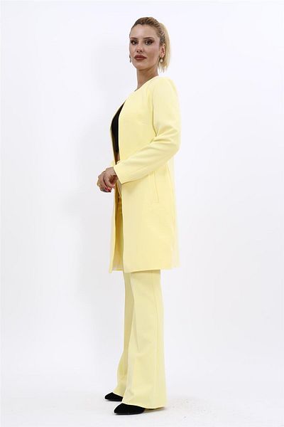 ÖNDER ÖZSOY Plus Size - Solid Jacket & Flare Leg Pants Set-Yellow