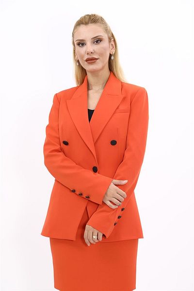 ÖNDER ÖZSOY Plus Size - Double Breasted Cross Jacket-Orange