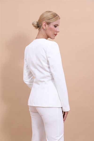 ÖNDER ÖZSOY Plus Size - V-Neck Long Jacket-White