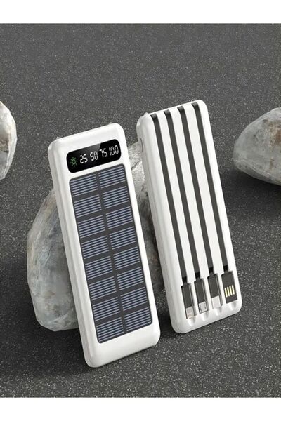 ÇELİKWORK 10000mah Güneş Enerjili 2usb Mikro Lightning Iphone Type-c Kablolu Powerbank Taşınabilir Batarya