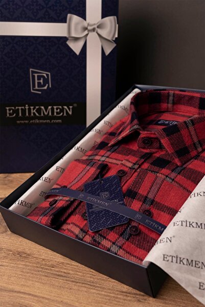 Etikmen Red Blue Striped Slimfit Lumberjack Shirt with Gift Box
