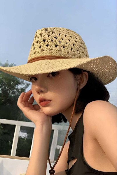 Uniquetrenders Γυναικείο Καουμπόικο Καπέλο Φαρδύ Γείσο Οργανικό Ψάθινο