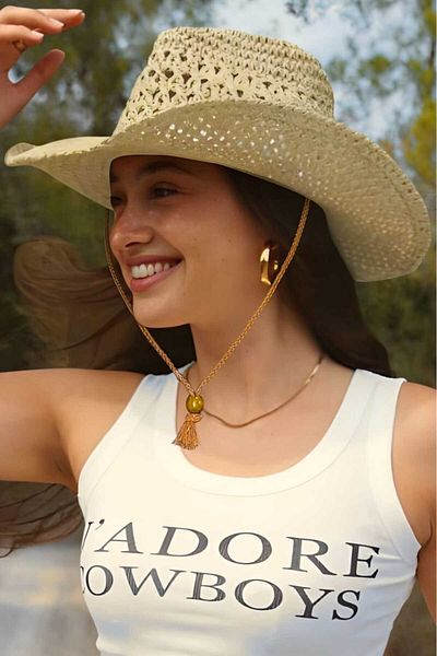 Mood Agenda Women's Wide Brim Organic Straw Cowboy Hat