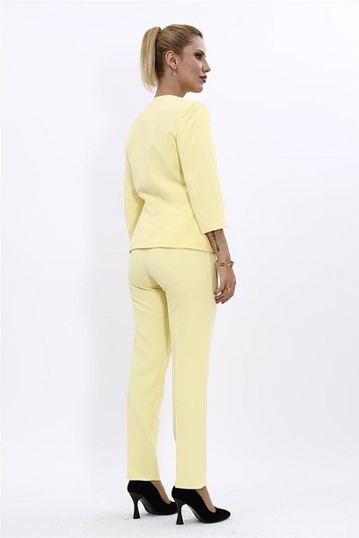 ÖNDER ÖZSOY Plus Size - V-Neck Short Jacket & Tube Leg Pants Set-Yellow